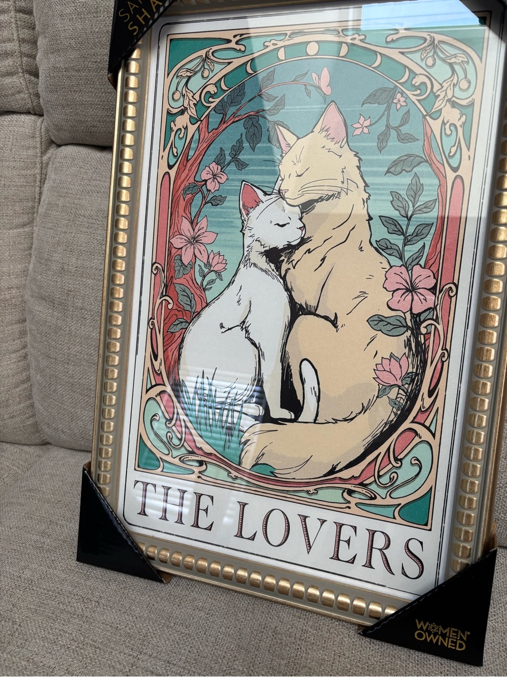 The Lovers Cat Art Print Gold Frame Sapna Shah 18”x 12” -